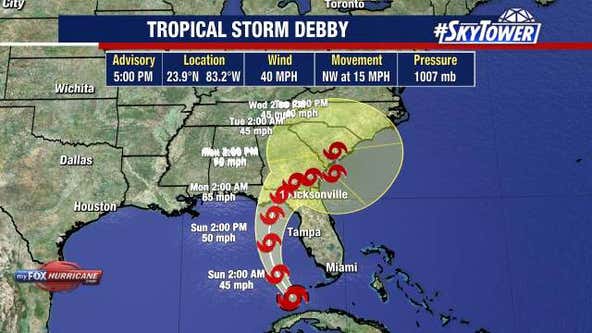 Emergency shelters open in Tampa Bay Area as Tropical Storm Debby heads for Florida