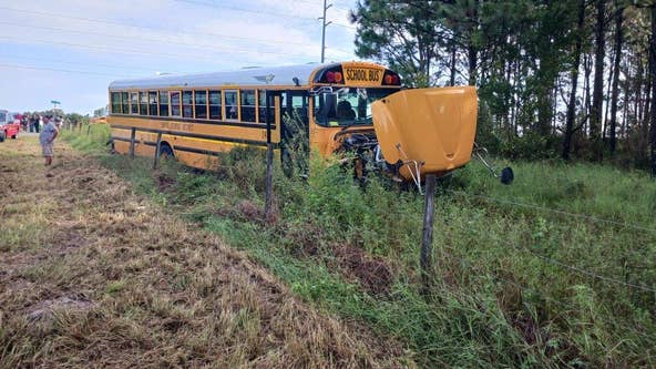 2 injured after bus carrying 14 students crashes into car that ran stop sign in Sumter County: FHP