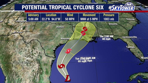 Potential Tropical Cyclone Six expected to strengthen into tropical storm Monday in Gulf: NHC