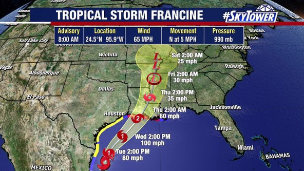 Tropical Storm Francine likely to become hurricane Tuesday: NHC