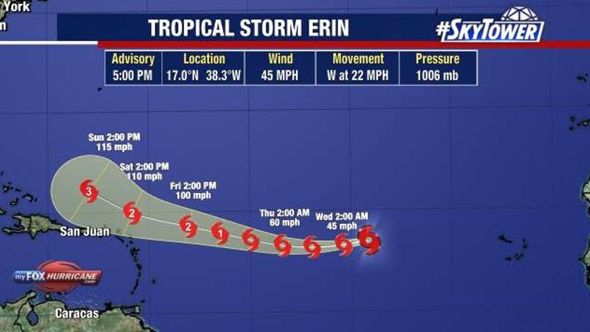 Tropical Storm Erin moving west, expected to become first Atlantic hurricane of 2025 season