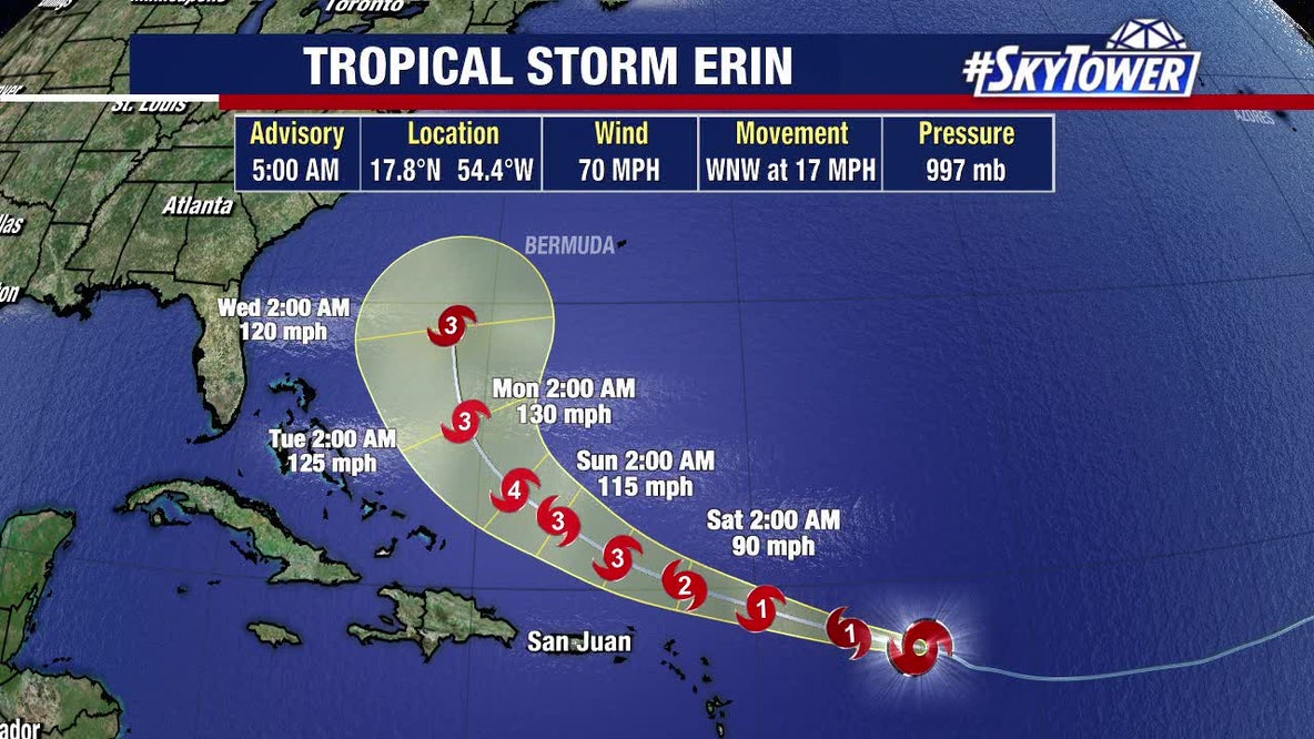 Tropical Storm Erin expected to become 1st Atlantic hurricane of 2025 season Friday