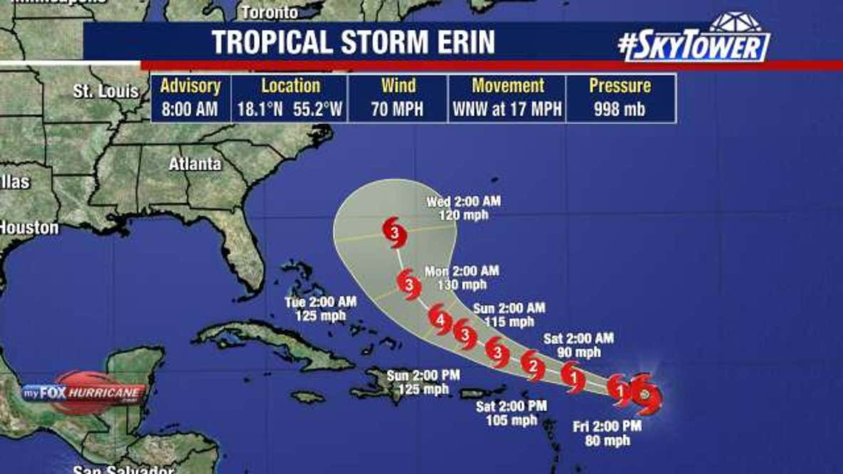 Tropical Storm Erin expected to become 1st Atlantic hurricane of 2025 season Friday