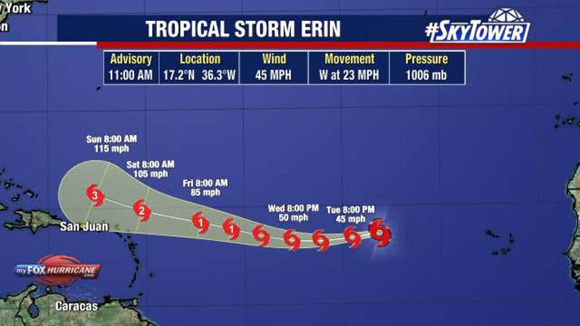 Tropical Storm Erin moving west, expected to become first Atlantic hurricane of 2025 season