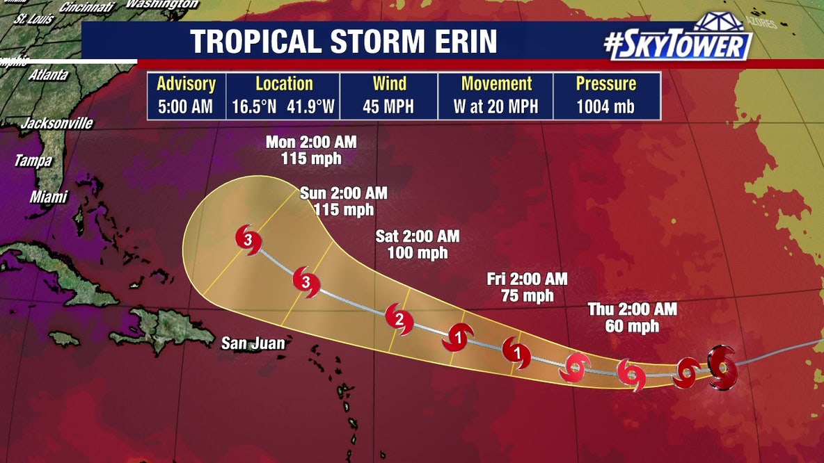 Tropical Storm Erin could be major hurricane by this weekend. Here's the latest track