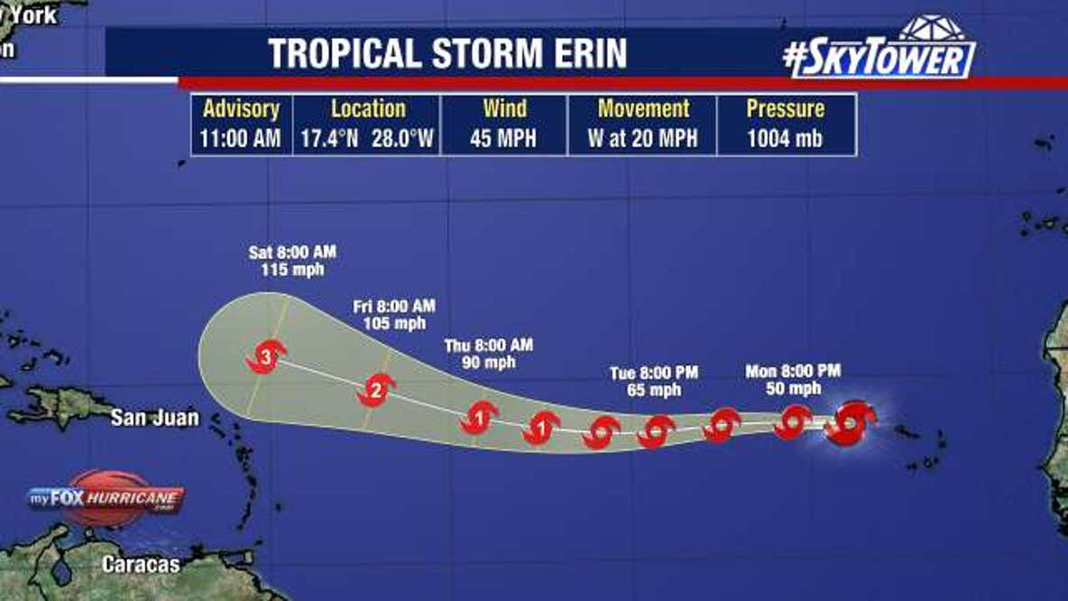 Tropical Storm Erin forms just west of the Cabo Verde Islands