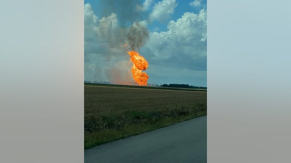 Flames rise after natural gas line explosion in Fort Bend County