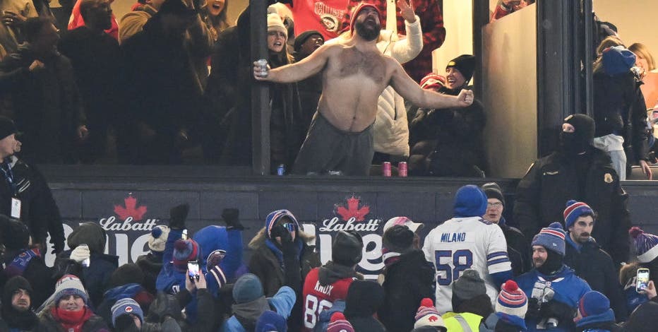 Shirtless Jason Kelce steals the show as brother Travis celebrates major Chiefs win