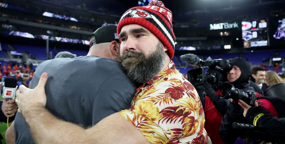 Jason Kelce shares emotional hug with Travis to celebrate Super Bowl spot: 'Finish this motherf-----!'