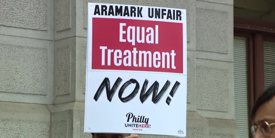 Aramark workers take to the picket line at Wells Fargo Center