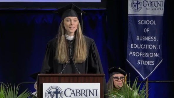 Kylie Kelce delivers emotional speech for Cabrini University's final commencement