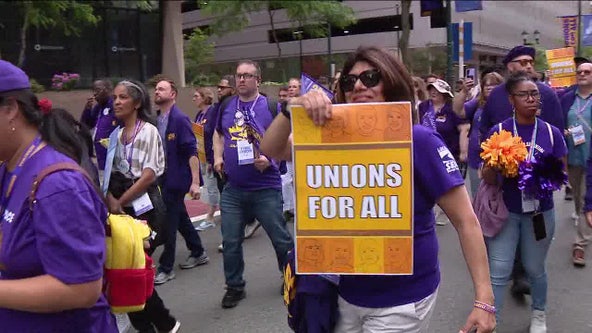Service Employees International Union holds 'Unions for All' march in Philadelphia