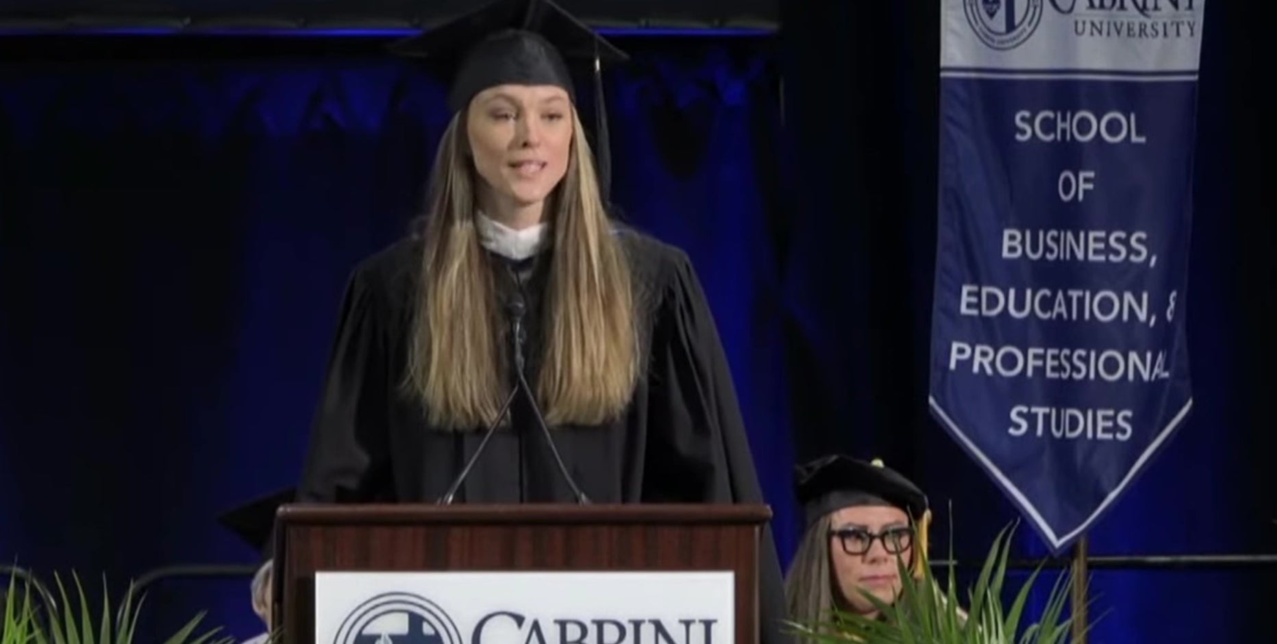 Kylie Kelce delivers emotional speech for Cabrini University's final commencement