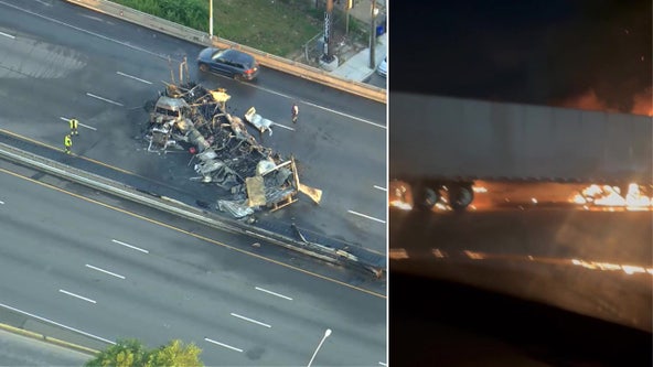 Tractor trailer fire closes stretch of southbound I-95 in Northeast Philadelphia