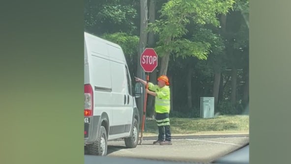 12-year-old girl jumps in to help after construction flagger struck by hit-and-run driver