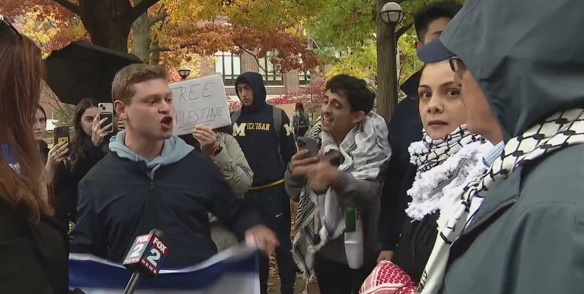 University of Michigan students walk out in support of Palestinians, clash with Israel supporters on campus