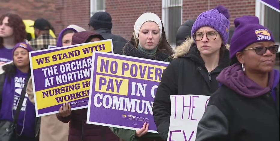 Nursing and rehab workers picket over low wages, long hours in Detroit