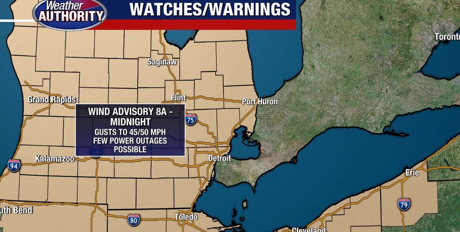 Metro Detroit weather: Wind Advisory with 45-50 mph gusts possible today