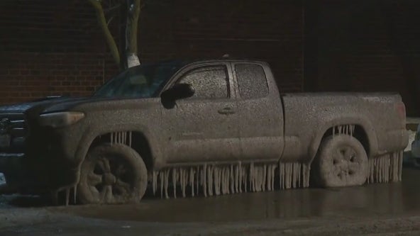 Residential service line bursts in Uptown causing icy mess