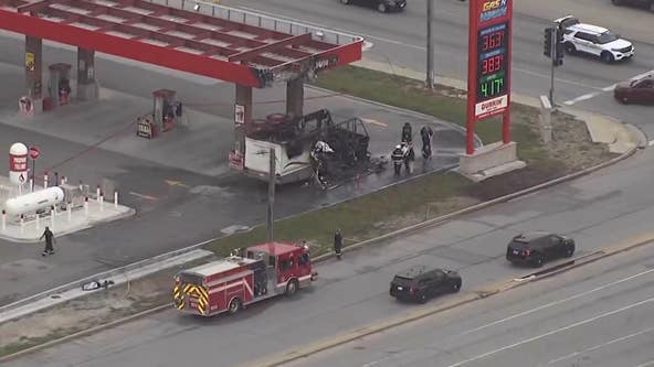 Man dies after being trapped in fiery RV at Stickney gas station; 2 others injured