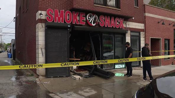 Thieves crash car into Logan Square smoke shop, steal ATM