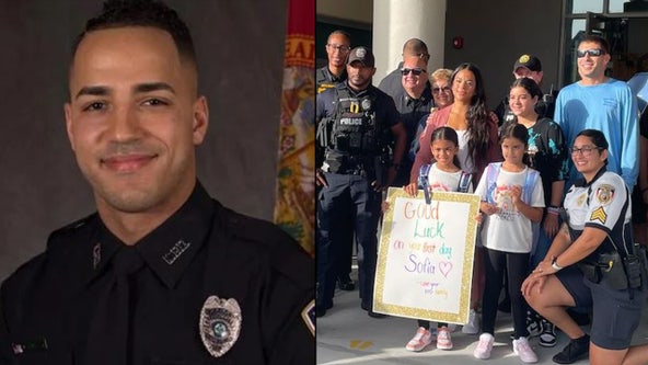 Officers walk youngest daughter of fallen Kissimmee officer to first day of school