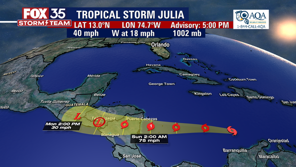 Tropical Storm Julia forms in the Atlantic, expected to become hurricane this weekend
