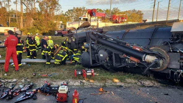 Overturned truck shuts down section of I-4 near theme parks