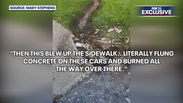 Apparent lightning strike at Orlando apartment complex leaves gaping holes, trail of burned grass