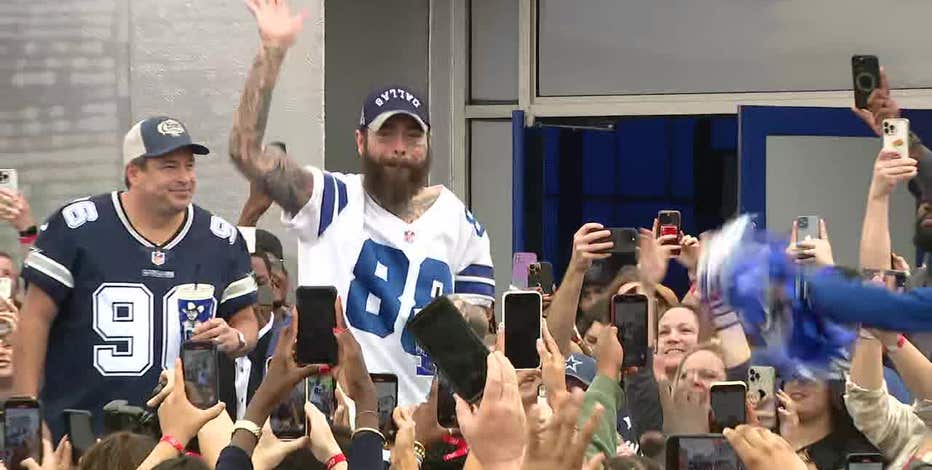 Post Malone surprises crowd at Dallas Cowboys-themed Raising Cane's opening