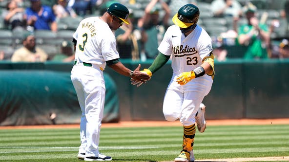 Shea Langeliers drives in career-high five runs, A’s beat Rangers 9-4 in Game 1 of doubleheader