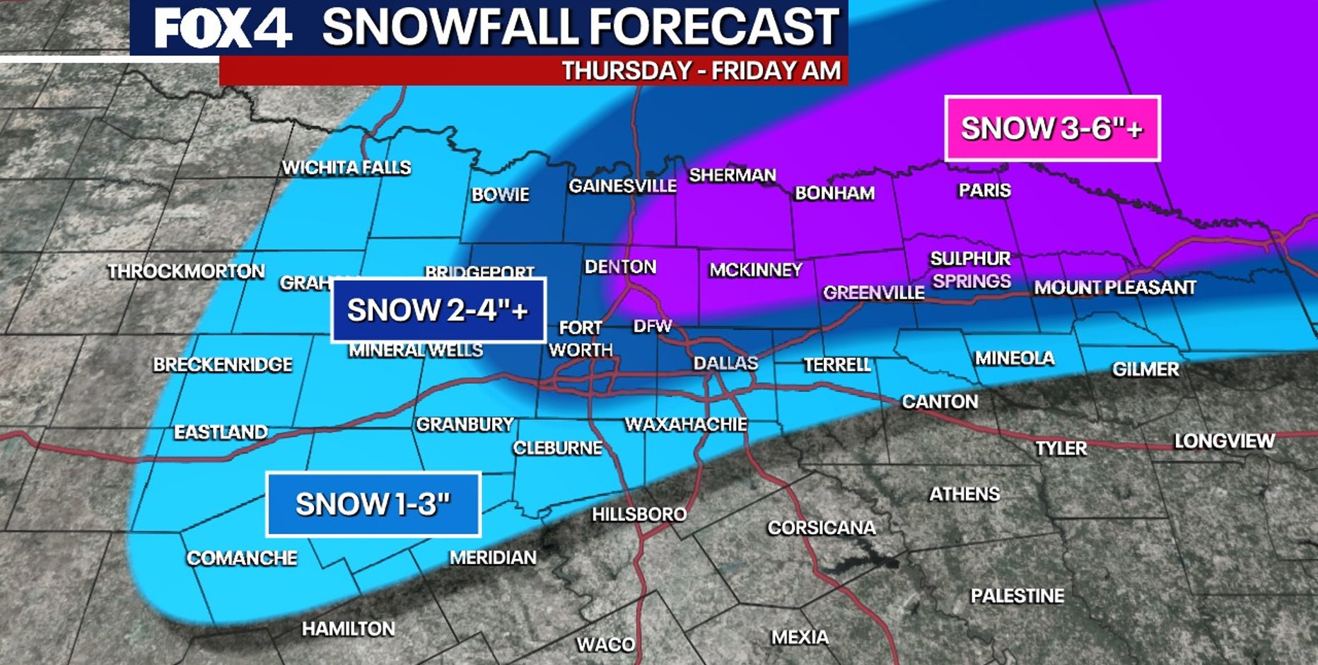 Dallas weather: How much will it snow on Thursday?