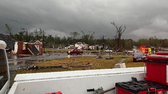 Heavy damage reported in West Point in Troup County, tiger on the loose