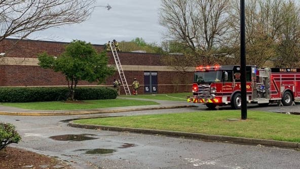 HVAC units on roof of middle school in Hall County catch fire during storm