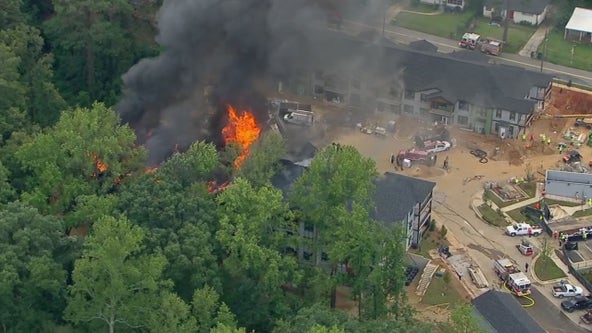 Fire crews fighting fire at apartment building on Northwest Drive NW