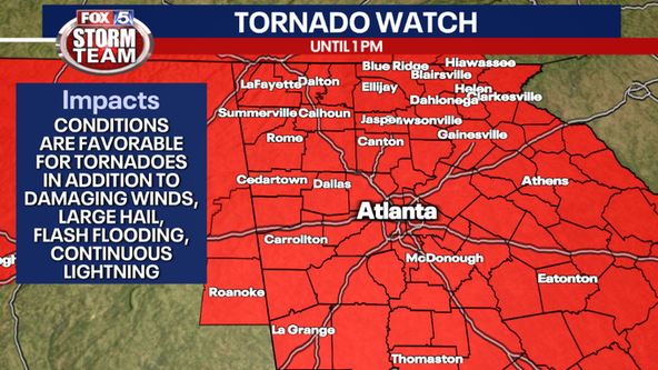 LIVE WEATHER BLOG: Tornado Watch issued for north Georgia, school district cancels classes