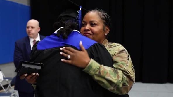 Military mom surprises son at University of West Georgia graduation
