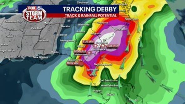 Tracking Debby: Storm located about 120 miles south of Valdosta as of noon Monday
