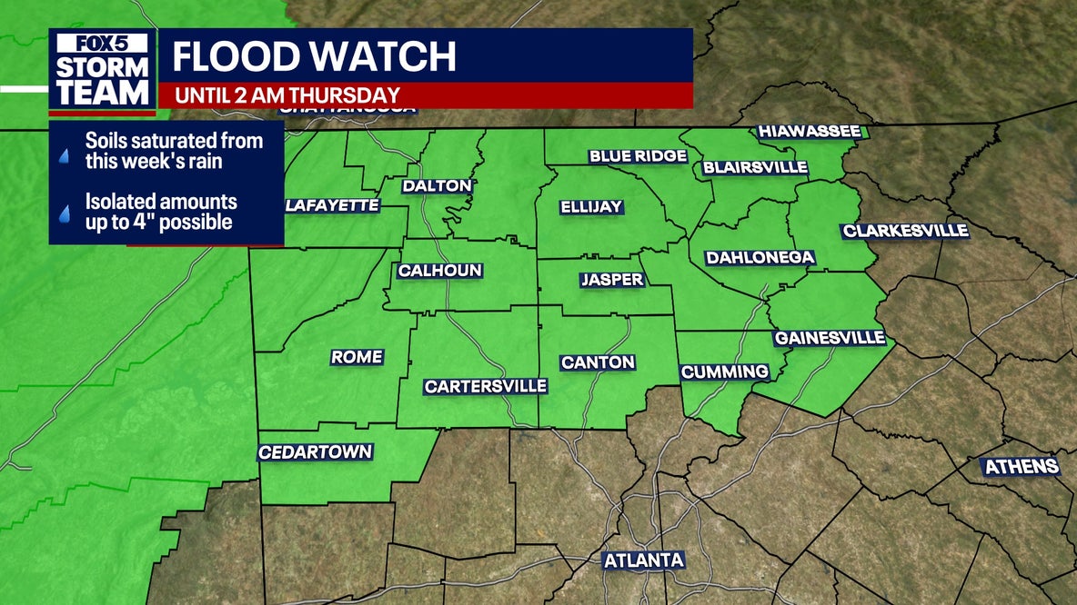 Flood Watch across North Georgia | Heavy rain threat continues Wednesday