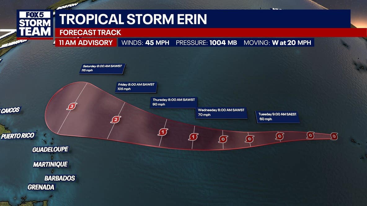Tropical Storm Erin developing now in eastern tropical Atlantic Ocean