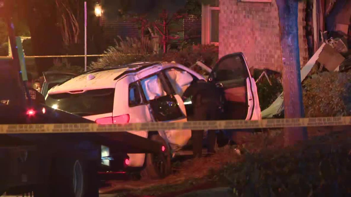Car crashes into northeast Atlanta home after allegedly running from police