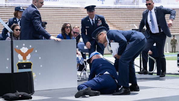 Biden falls on stage at US Air Force Academy graduation
