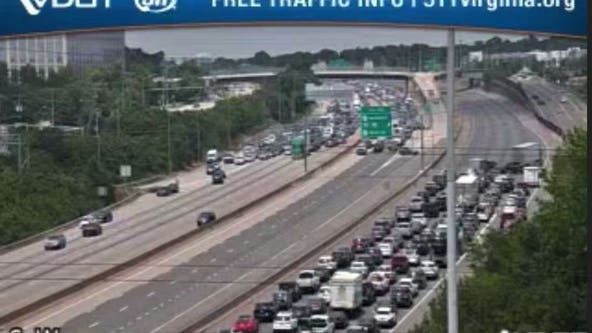 Major backup on I-95 at Fairfax County Parkway due to "low hanging power lines"