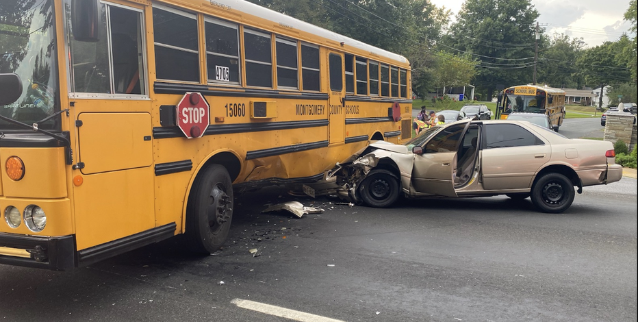 Car collides with Montgomery County school bus with 30 students onboard: police