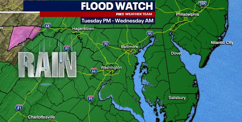 DC, Maryland &amp; Virginia Forecast: Heavy rain, flooding, damaging winds expected Tuesday