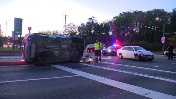 Police officer hurt in crash that flipped vehicle on side in Prince George's County