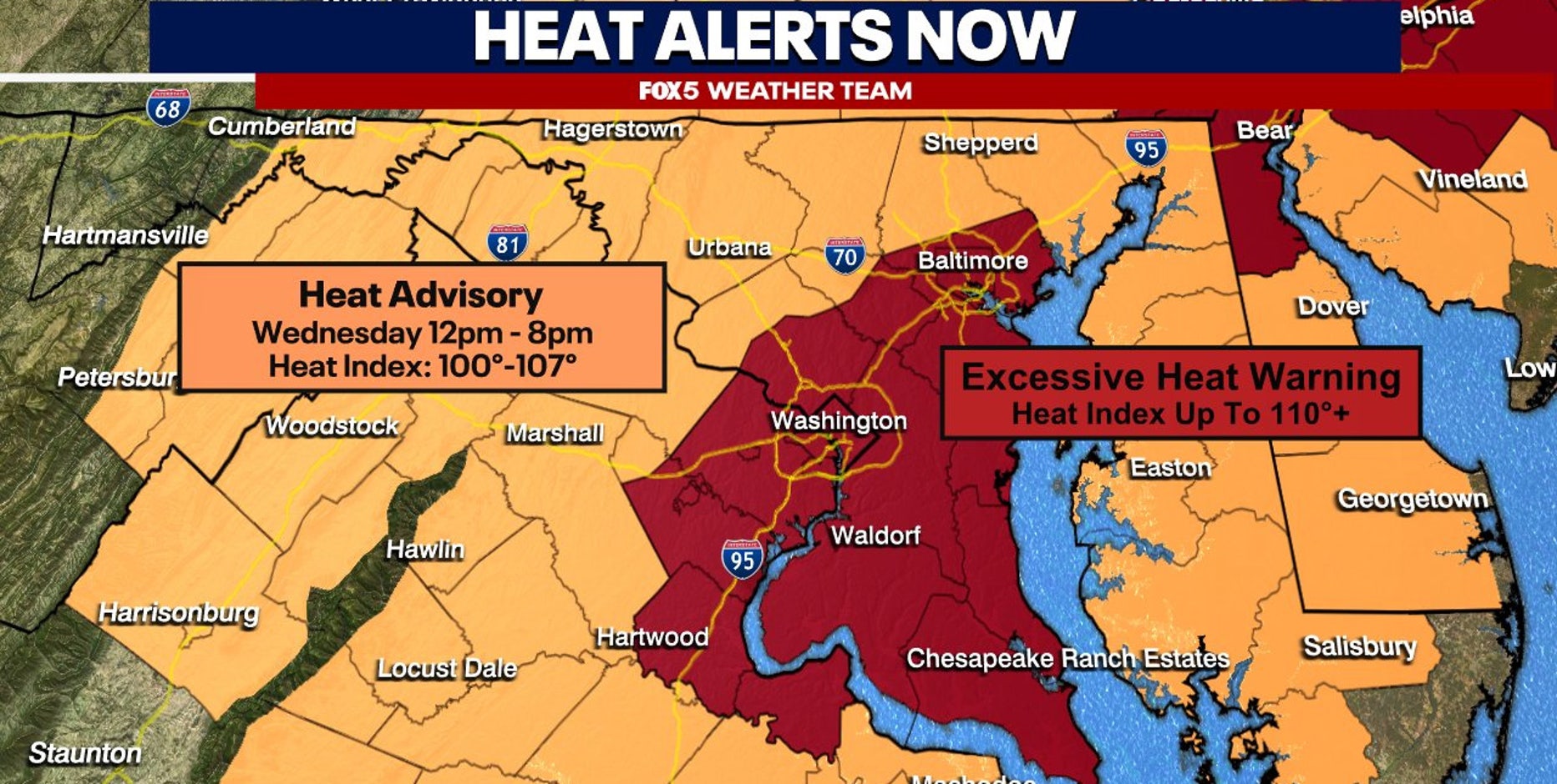 DC under excessive heat warning Wednesday, heat index temperatures could exceed 110 degrees