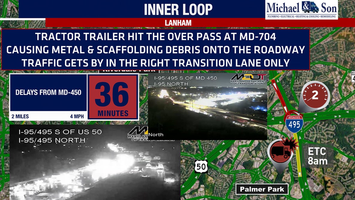 Tractor-trailer strikes overpass on I-495 in Prince George’s County