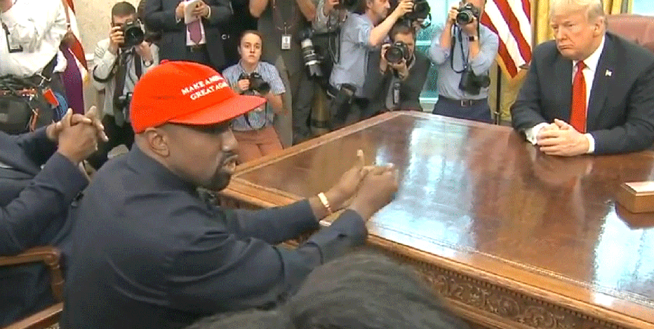 Kanye West gives 10-minute speech to Trump in Oval Office