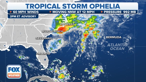 Tropical Storm Ophelia develops off North Carolina as strong winds, rain to lash East Coast